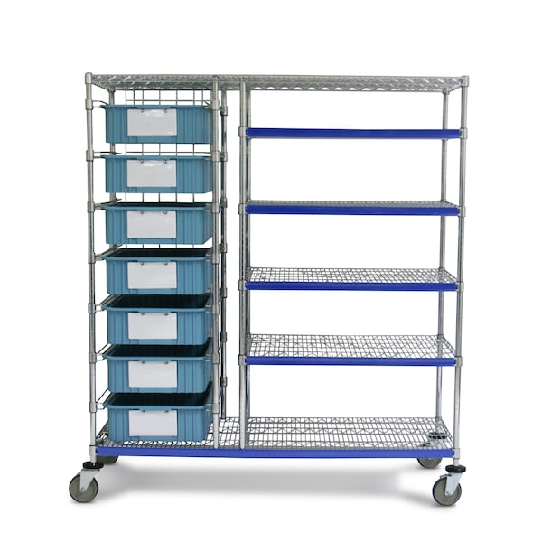 Bin Storage Cart, 7 bins, 24x60x69